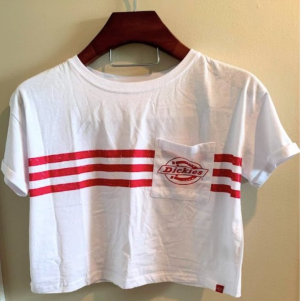 White and Red Crop Top T-Shirt-Dickies NWT